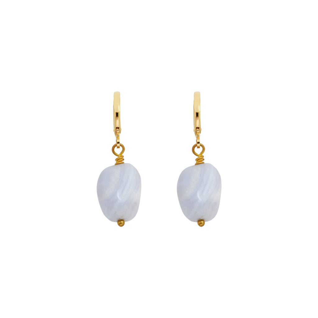 Blue Lace Agate Gemstone Huggie Earrings | by Ifemi Jewels-2