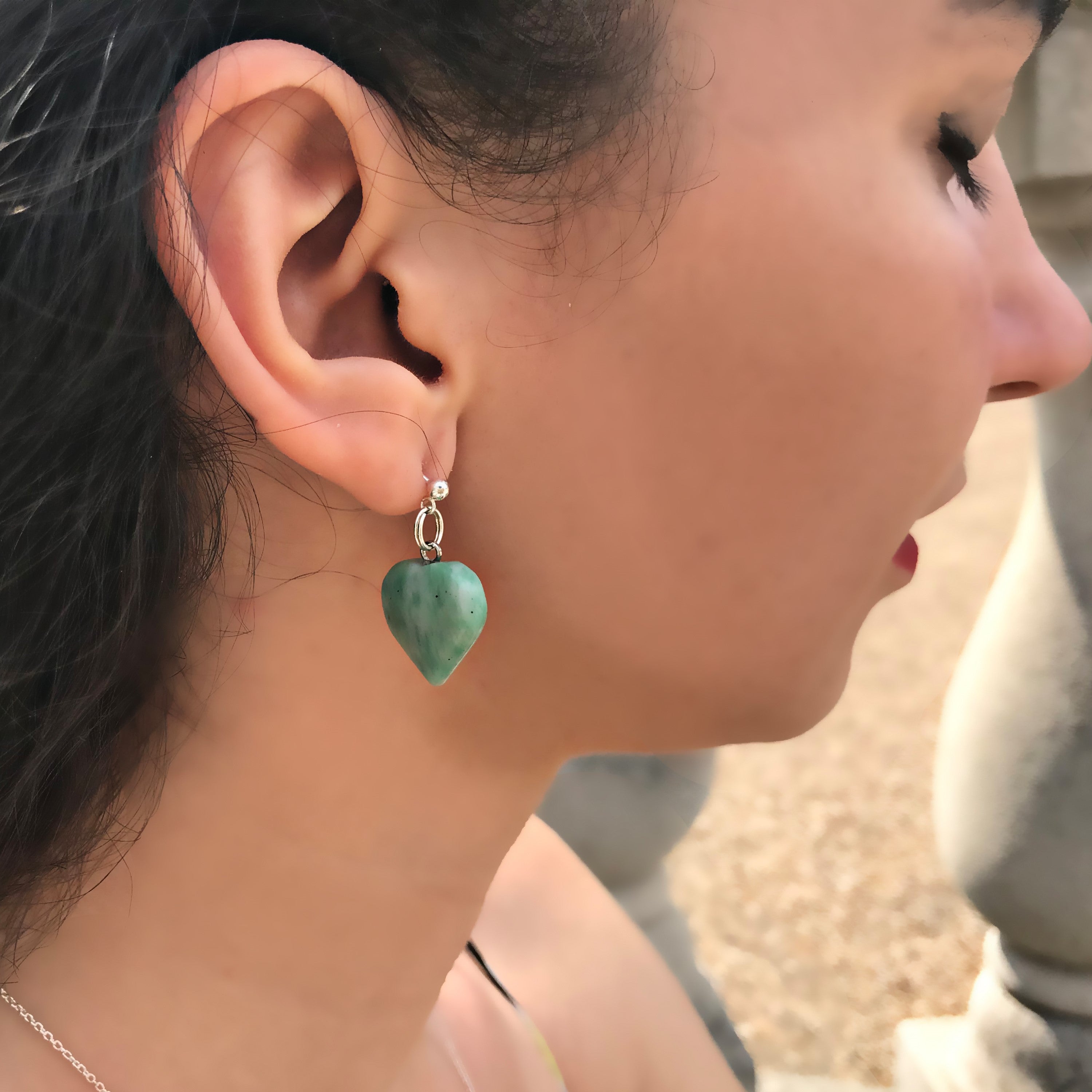 Chrysoprase Jade Stud Earrings, Chrysoprase Earrings, Jade Earrings, Heart Stud Earrings | by nlanlaVictory-0